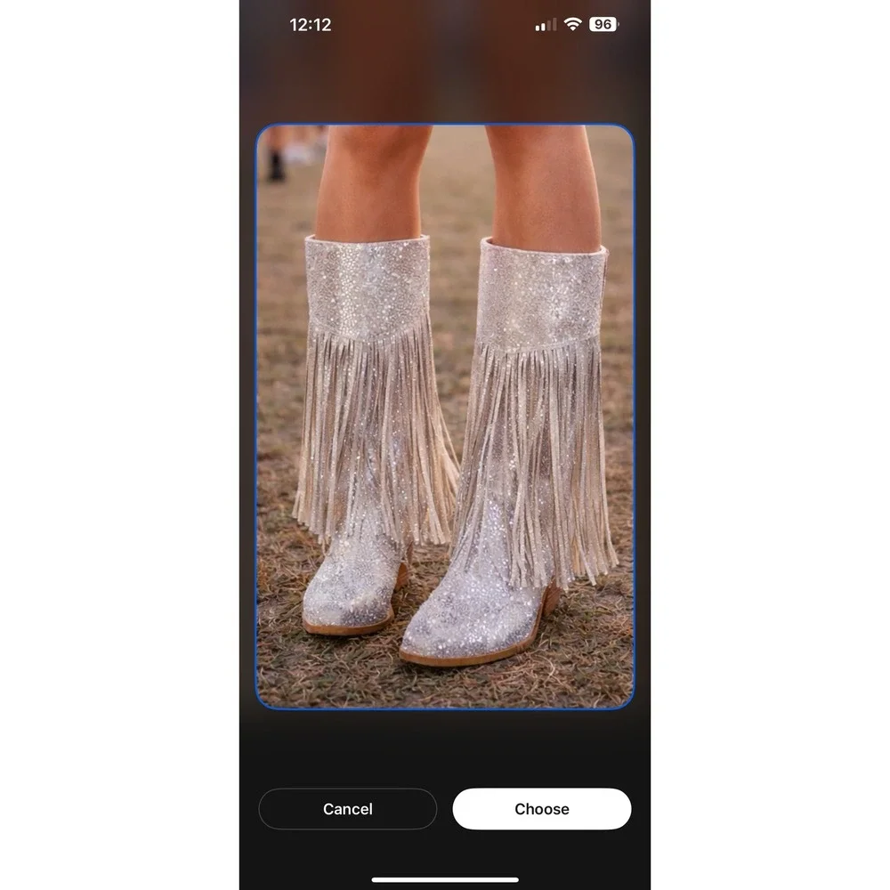 Rhinestone Fringe Knee High Boots Silver‎ Western Festival Size 6 New